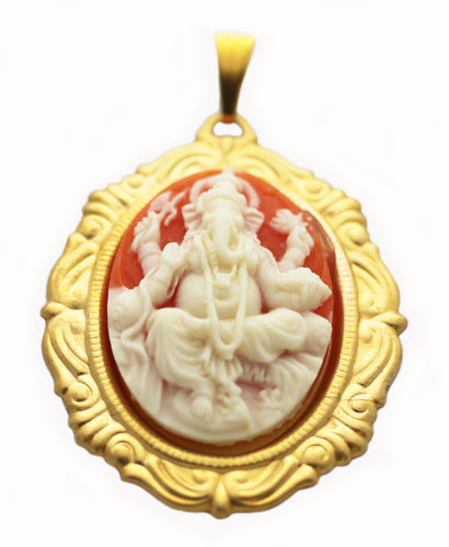 Ganesh Cameo Pendant of Carved Resin - Banisher of Obstacles