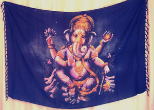 Indigo Lord Ganesha Sarong Soft Wrap with Fringe