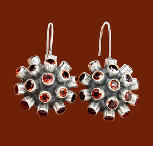 Garnet Earrings Natural Faceted Round Spessartine Garnets set in Sterling Silver Sputnik Earrings