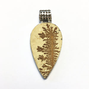 Germany Psilomelane Dendrite pendant in sterling silver petal frame with pipe bail