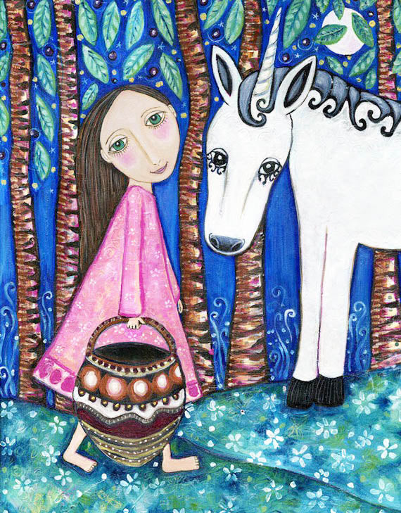 Girl and Unicorn Print - Whimsical Art by Lindy Longhurst