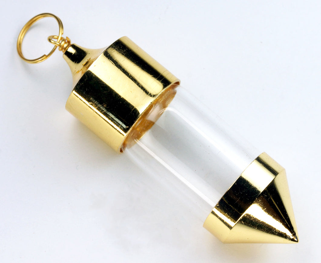 Glass Bottle Pendulum or Message in a Bottle Pendant in Gold Tone