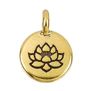 Lotus Pendant Necklace Gold Plated Pewter Round Charm
