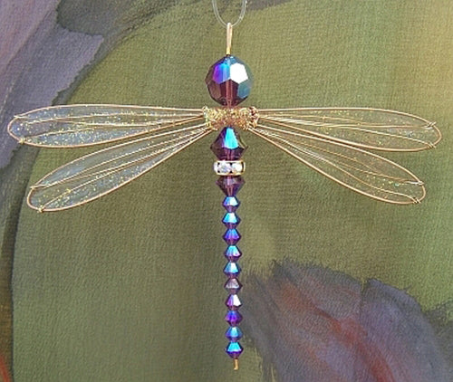 Dragonfly Suncatcher Small Mobile with Iridescent Purple Swarovski Crystals