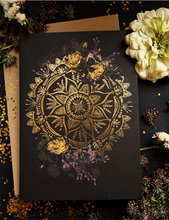 Load image into Gallery viewer, Golden Mandala Card from Papaya Art spiritual greeting card with gold foil