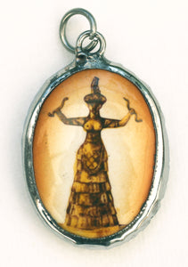 Minoan Snake Goddess Pendant Golden Orange for Wisdom, Fertility, and Protection of the Feminine