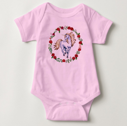 Unicorn Pink Cotton Jersey Body Suit for 12 Month Old
