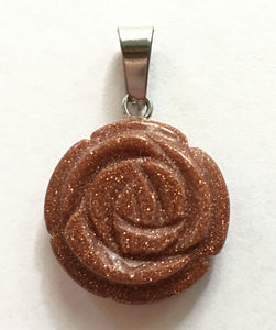 Goldstone Pendant Carved Rose Small Size
