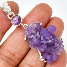 Load image into Gallery viewer, Grape Chalcedony aka Manakarra Botryoidai with Amethyst accent sterling silver pendant