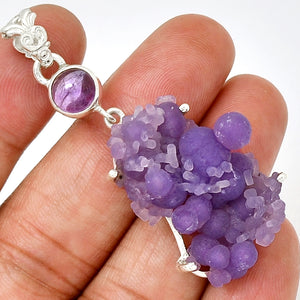 Grape Chalcedony aka Manakarra Botryoidai with Amethyst accent sterling silver pendant