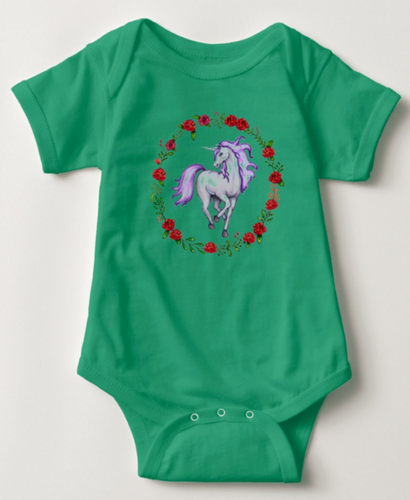 Unicorn Kelly Green Cotton Jersey Body Suit for 18 Month Old