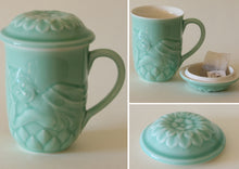Load image into Gallery viewer, Celadon Green Porcelain Reclining Buddha Mug with Lotus Lid