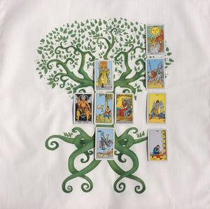 Tree of Life and Love Cotton Tarot Cloth in Green