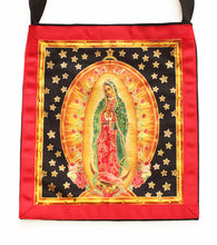 Load image into Gallery viewer, Our Lady The Virgin of Guadalupe with Stars Cotton Black Denim Tote - Hand-Embellished with Crystals