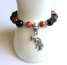 Load image into Gallery viewer, Black Onyx and Red Jasper Raven Charm Bracelet Halloween Charm Bracelet