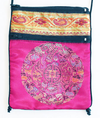 Rayon and Velvet Tarot Bag with Mandala in Hot Pink