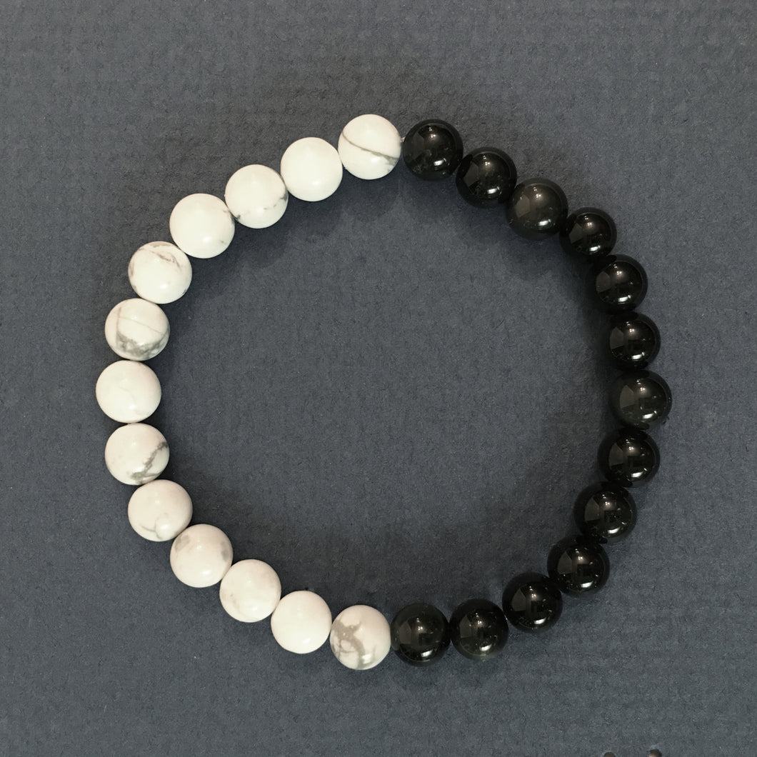 Obsidian and Howlite Bracelet 6.5mm Round Bead