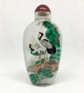 Red Crested Cranes on Branch Glass Snuff Bottle Ornament
