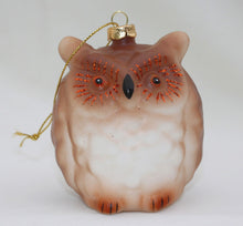 Load image into Gallery viewer, Puffy hand-blown, airbrushed and glittered frosty glass owl ornament from Cody Foster.
