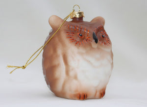 Puffy hand-blown, airbrushed and glittered frosty glass owl ornament from Cody Foster.