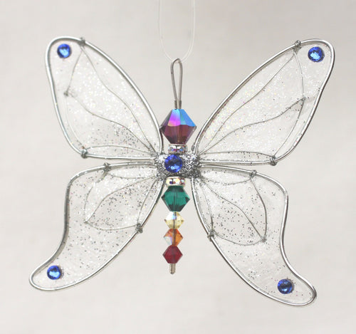 Butterfly Suncatcher Silver Small Mobile with Chakra-Themed Rainbow Swarovski Crystals