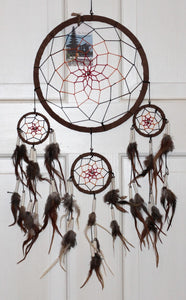 Dreamcatcher Brown Leather Covered Willow with Beads and Feathers