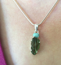 Load image into Gallery viewer, Moldavite and Larimar Pendant