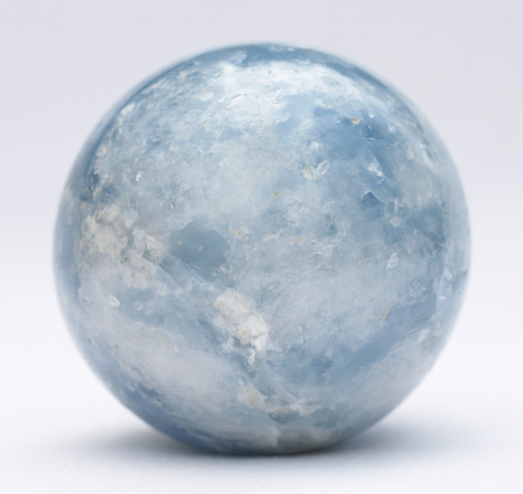 Blue Calcite sphere 3.5 inches in diameter and just shy of 2 lbs for Easier Detox - Put in your Bath or Foot Bath!