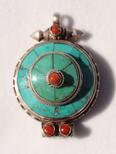 Turquoise Pendant Locket with Red Coral