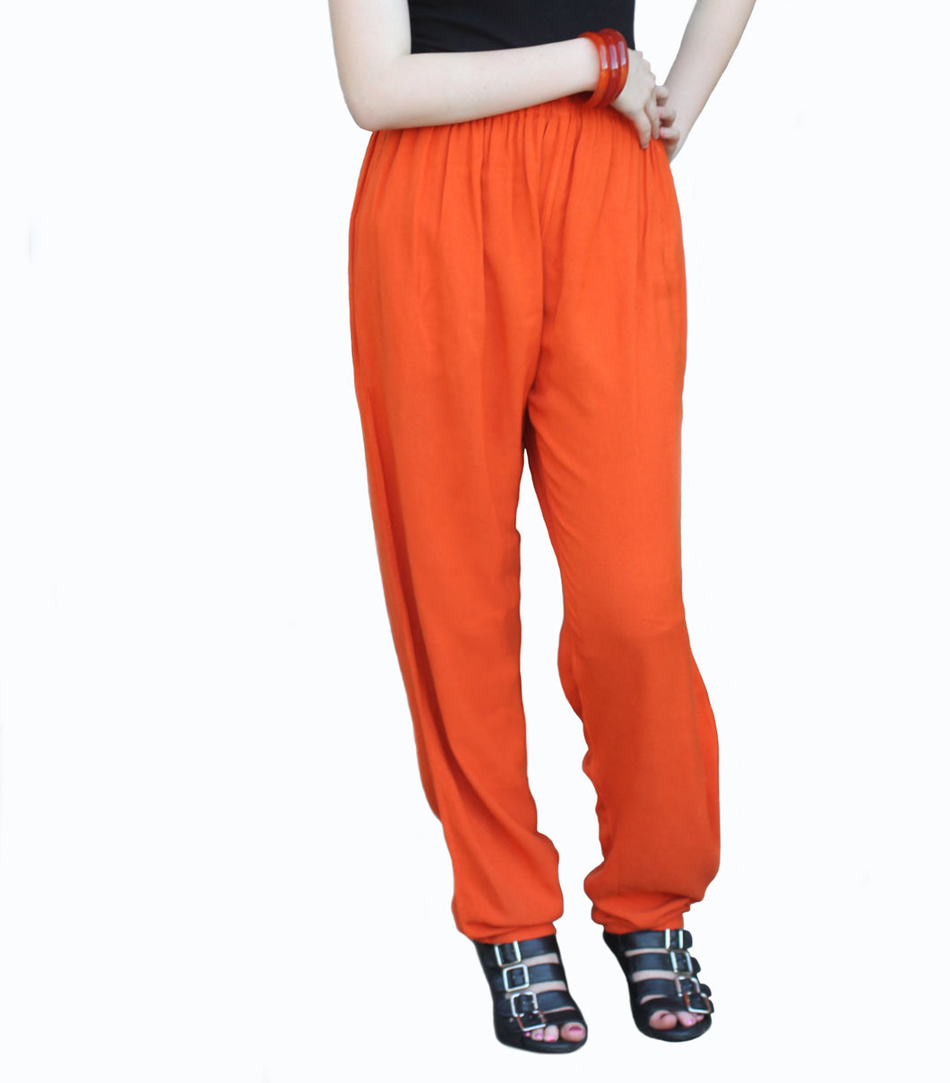 Tienda Ho Pumpkin Orange Cotton Rayon Moroccan Casual Pants in Sonya Design - One Size OS