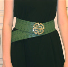 Load image into Gallery viewer, Balinese Leather Belt Basil Green in M/L  Chinese symbol buckle