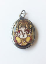 Load image into Gallery viewer, Lord Ganesh in Yellow Pants Enameled Brass Deity Pendant