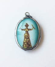 Load image into Gallery viewer, Minoan Snake Goddess Enameled Brass Deity Pendant