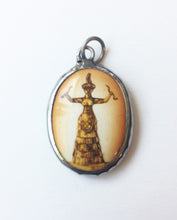 Load image into Gallery viewer, Minoan Snake Goddess Enameled Brass Deity Pendant