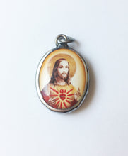 Load image into Gallery viewer, Jesus with Sacred Heart Enameled Brass Deity Pendant