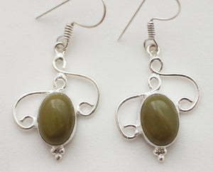 Imperial Jasper Earrings in Sterling Silver Scroll Settings