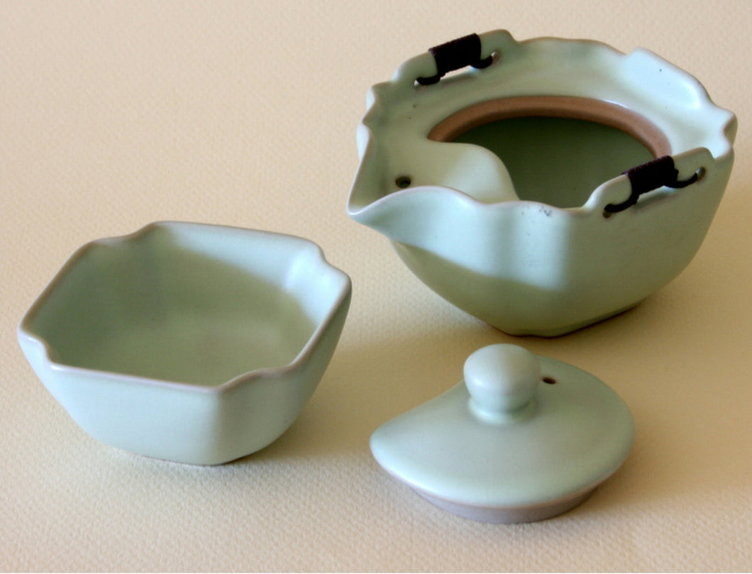 Japanese Tea Set in Sage Green for One with a Satin Finish