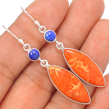 Load image into Gallery viewer, Peach Italian Coral Marquise Earrings with Lapis Accents  - Great for Aries!