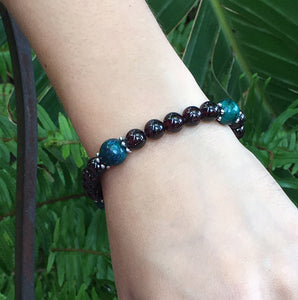 January Birthstone Garnet and Chrysocolla Bracelet with Silver Spacers
