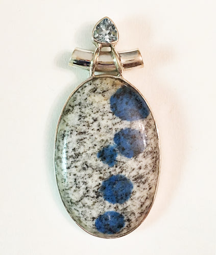 K2 Pendant Azurite in Granite pendant with Blue Topaz
