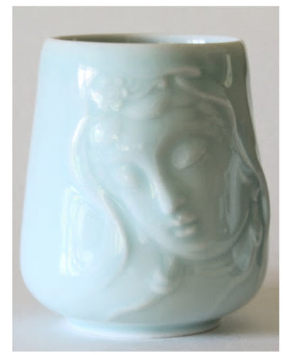 Kwan Yin Mug with a pretty face in Celadon Glaze