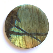 Load image into Gallery viewer, Labradorite Coaster or Paper Weight to attract positive energy into your food and drink or paperwork