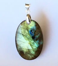 Load image into Gallery viewer, Labradorite Elongated Oval Pendant set in Sterling Silver enhances Psychic Ability