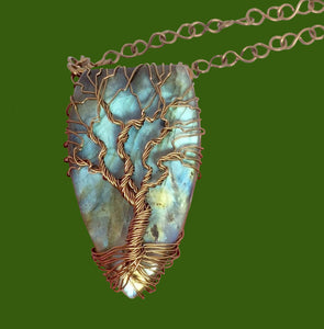 Labradorite Pendant in Copper Wire Wrap Pendant of Tree of Life with Matching Chain