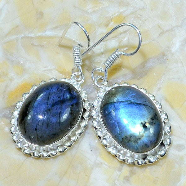 Labradorite Earrings in Silver Twist Frame Settings