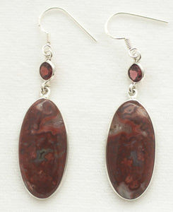 Laguna Lace Agate Earrings Adorned with Faceted Round Garnets
