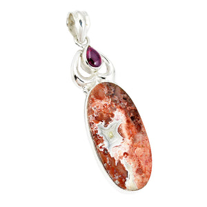 Laguna Crazy Lace Agate Pendant with Garnet Accent