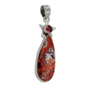 Laguna Crazy Lace Agate Pendant with a Garnet