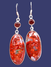 Load image into Gallery viewer, Laguna Lace Agate Earrings Adorned with Faceted Round Garnets