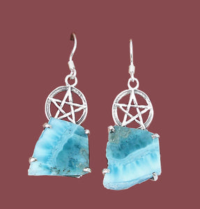 Larimar Stone Pentacle Earrings